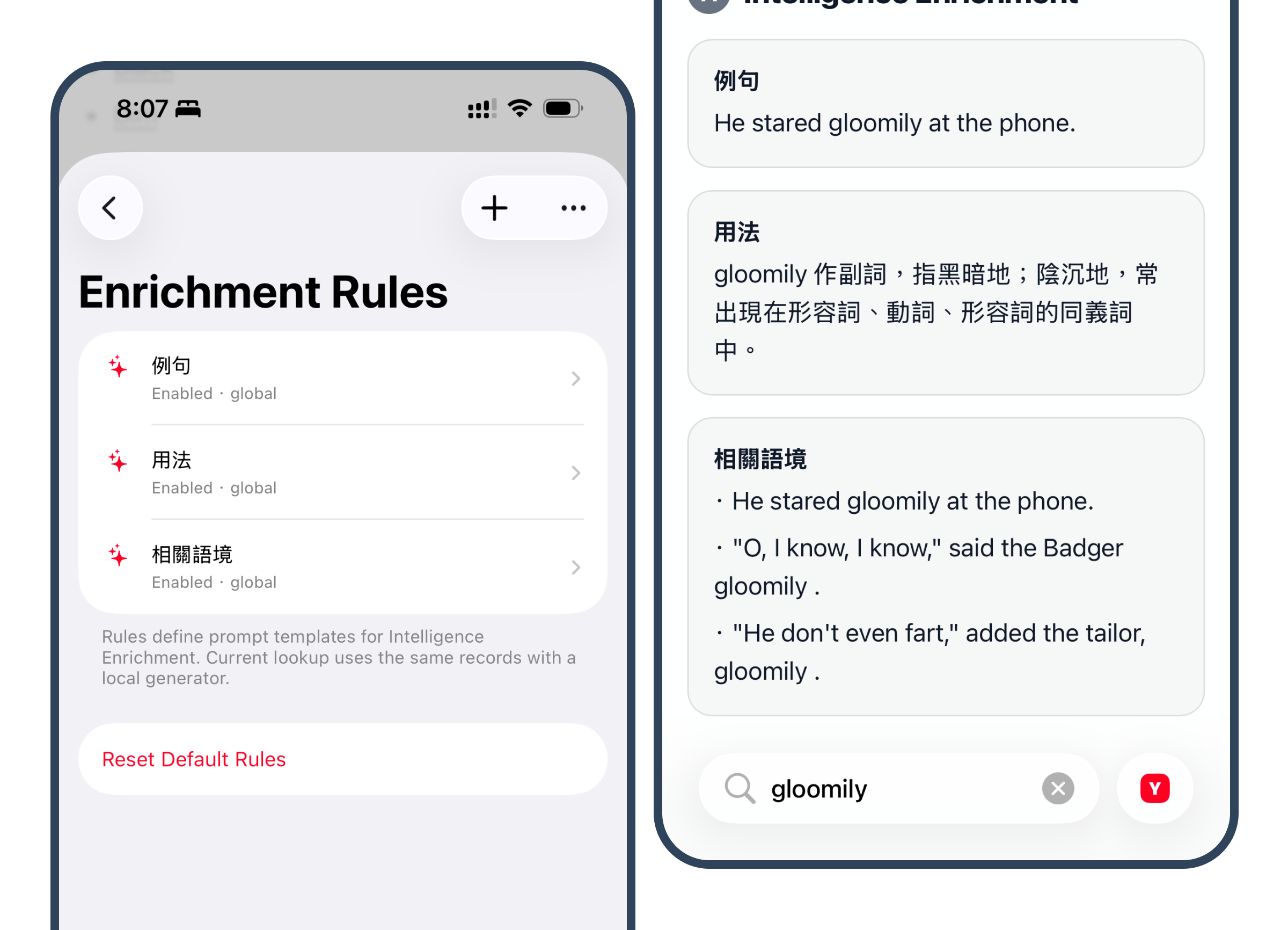 Apple Intelligence lookup enrichment rules and result